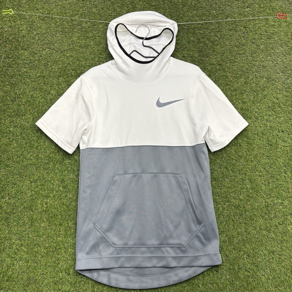 Nike Dri-FIT Hooded Shirt Mens Small Mock Neck Short Sleeve Colorblock White